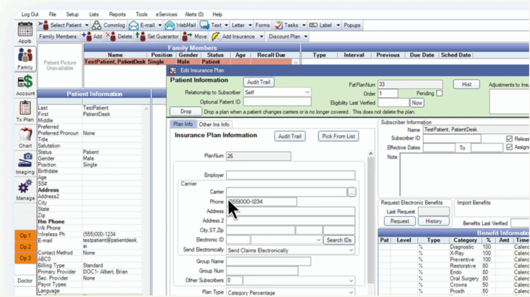 Legacy optometry software screenshot